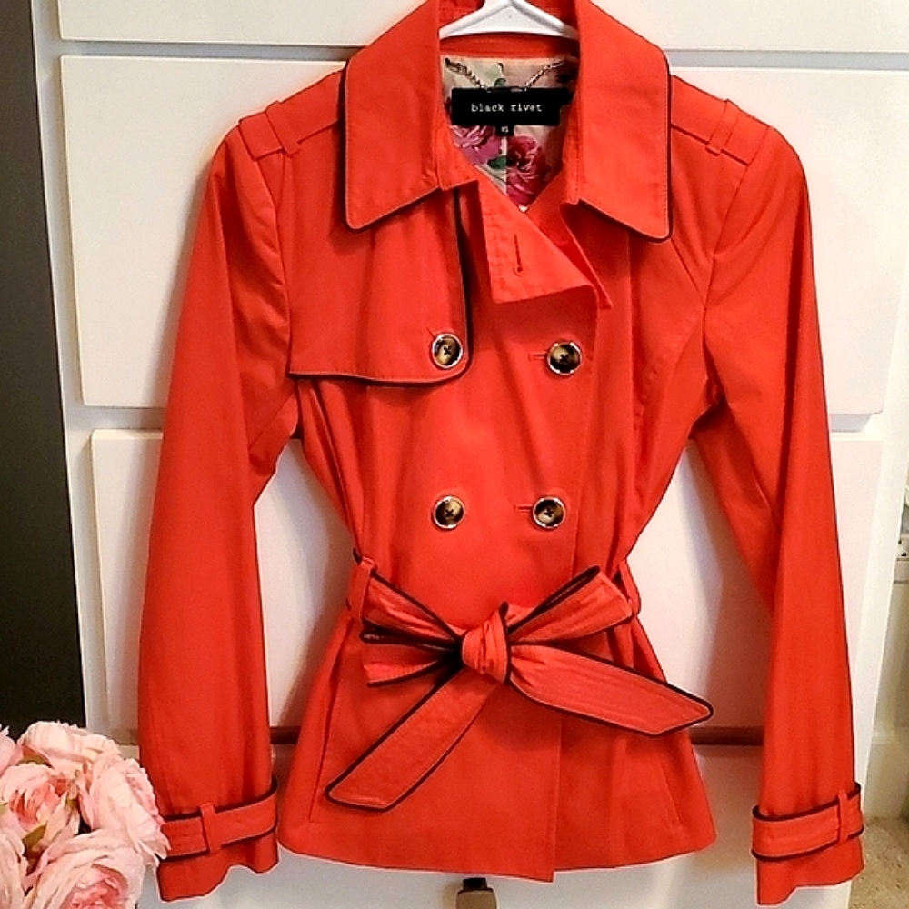 New Wilson's Leather Coral Double Breasted Belted Jacket/Peacoat by BLACK RIVER